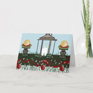 Christmas Mantle With Candle, Pinecones, Ornaments Card
