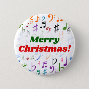 Christmas; Many Colourful Music Notes and Symbols 6 Cm Round Badge