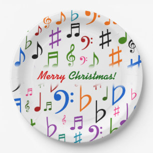 Christmas; Many Colourful Music Notes and Symbols Paper Plate