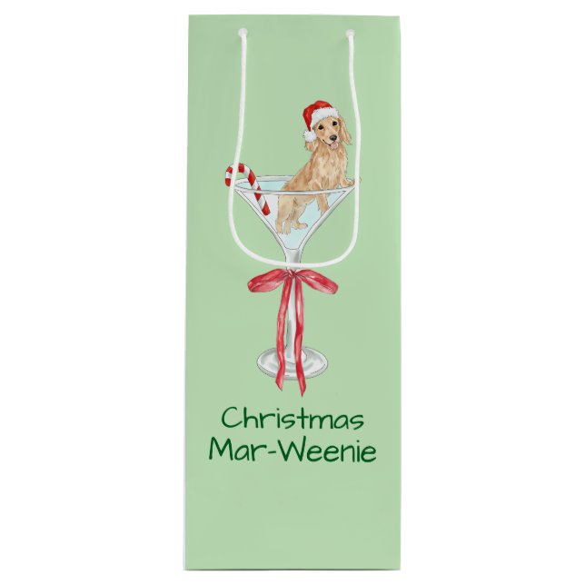 Christmas Mar-Weenie Dachshund Dog Watercolor Wine Gift Bag (Front)