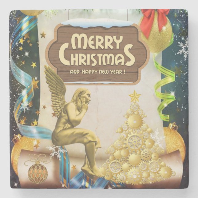 Christmas Marble Stone Coaster, Christmas Angel Stone Coaster (Front)