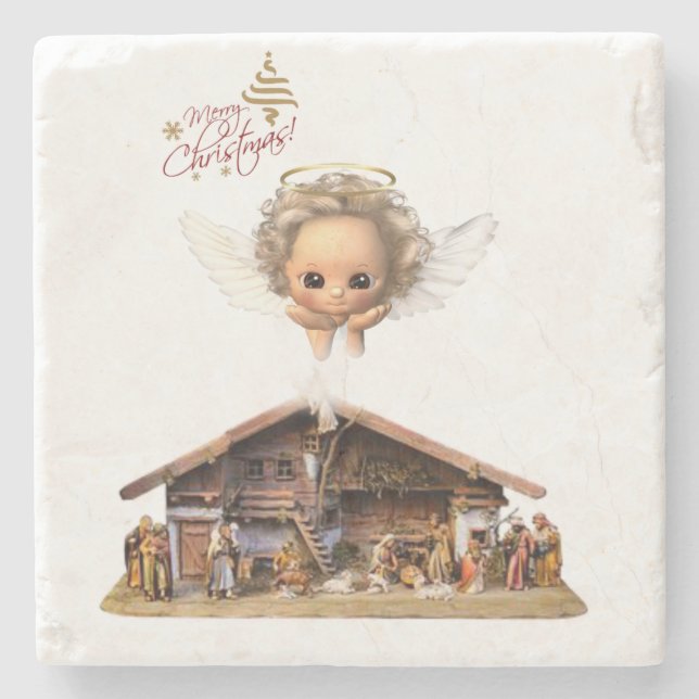 Christmas Marble Stone Coaster, Christmas Angel Stone Coaster (Front)
