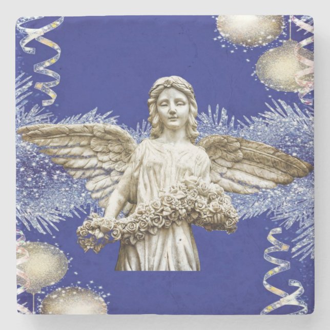 Christmas Marble Stone Coaster, Christmas Angel Stone Coaster (Front)