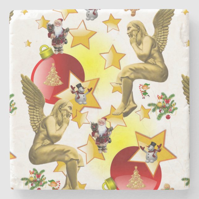 Christmas Marble Stone Coaster, Christmas Angel Stone Coaster (Front)