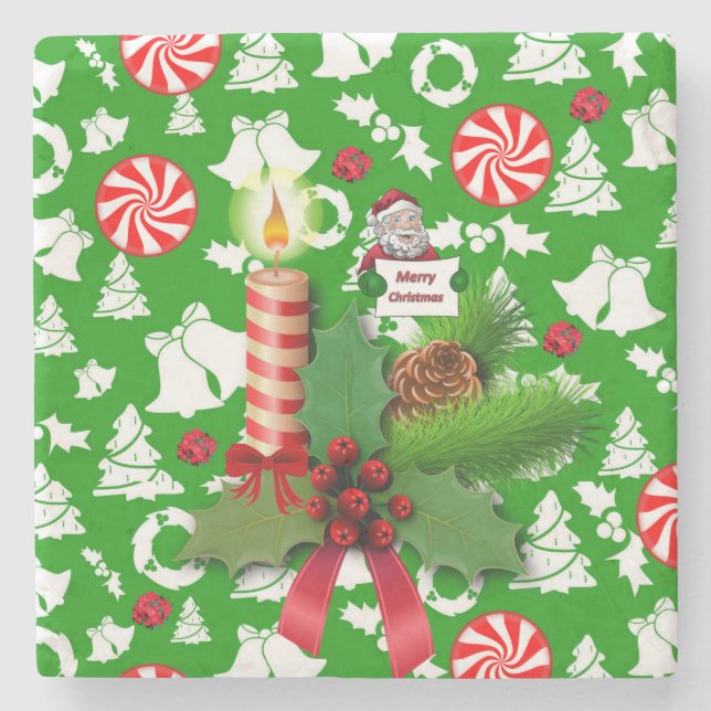 Christmas Marble Stone Coaster, Christmas Candle Coaster (Front)