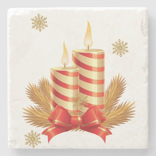 Christmas Marble Stone Coaster, Christmas Candle Coaster (Front)