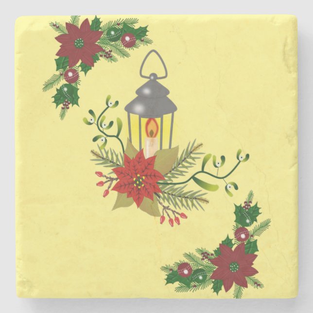 Christmas Marble Stone Coaster, Christmas Candle Coaster (Front)
