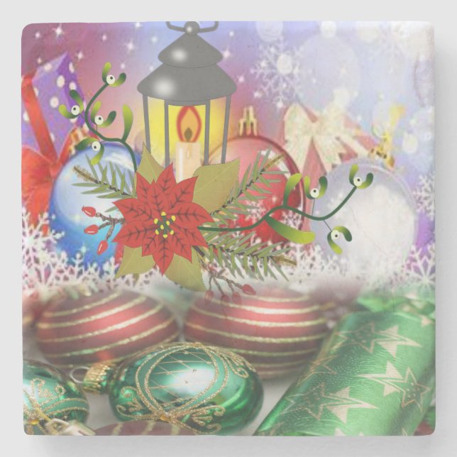 Christmas Marble Stone Coaster, Christmas Candle Coaster (Front)
