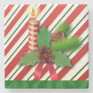Christmas Marble Stone Coaster, Christmas Candle Stone Coaster