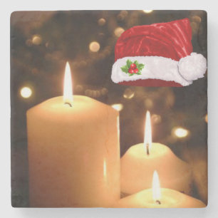 Christmas Marble Stone Coaster, Christmas Candle Stone Coaster