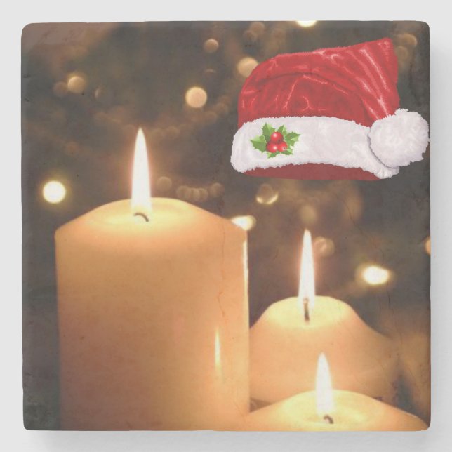 Christmas Marble Stone Coaster, Christmas Candle Stone Coaster (Front)