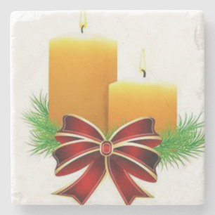 Christmas Marble Stone Coaster, Christmas Candle Stone Coaster