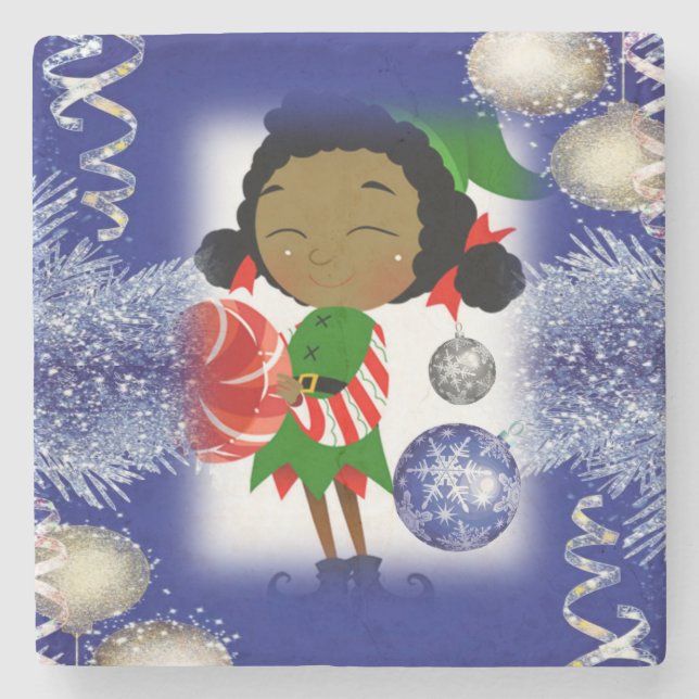 Christmas Marble Stone Coaster, Elf Coaster (Front)