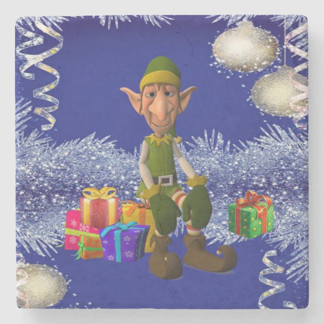 Christmas Marble Stone Coaster, Elf Stone Coaster (Front)