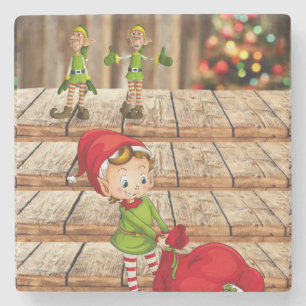 Christmas Marble Stone Coaster, Elf Stone Coaster