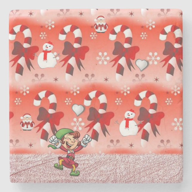 Christmas Marble Stone Coaster, Elf Stone Coaster (Front)