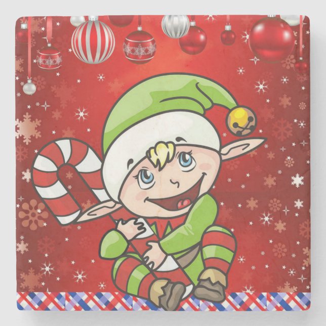 Christmas Marble Stone Coaster, Elf Stone Coaster (Front)