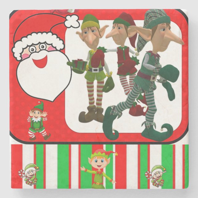 Christmas Marble Stone Coaster, Elf Stone Coaster (Front)