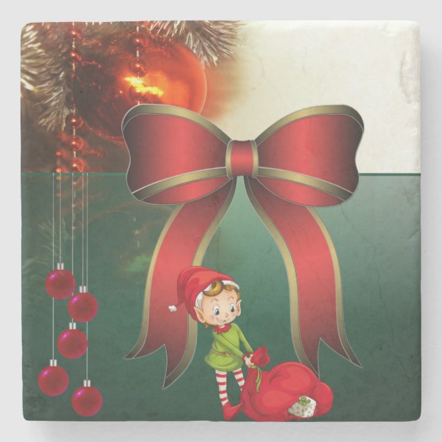 Christmas Marble Stone Coaster, Elf Stone Coaster (Front)