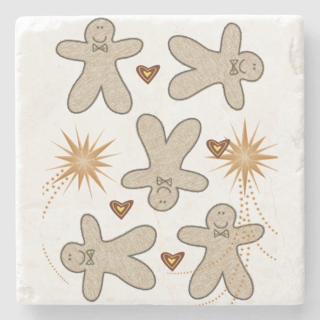 Christmas Marble Stone Coaster, Gingerbread Man Stone Coaster (Front)