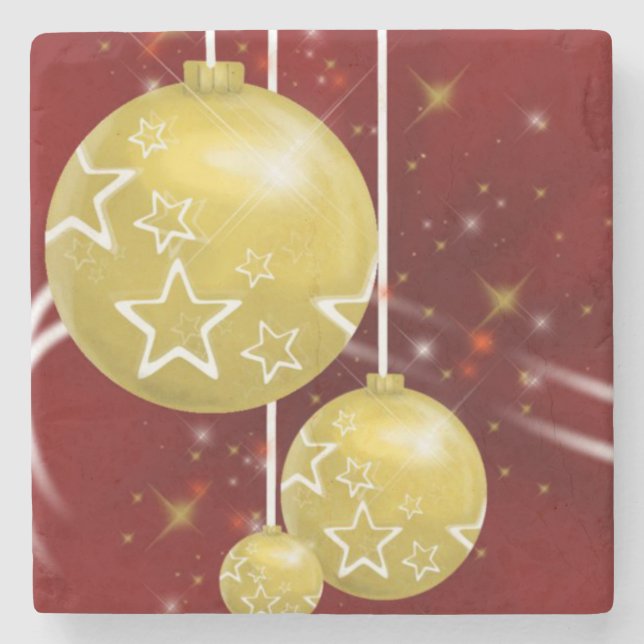 Christmas Marble Stone Coaster, Gold Balls Coaster (Front)