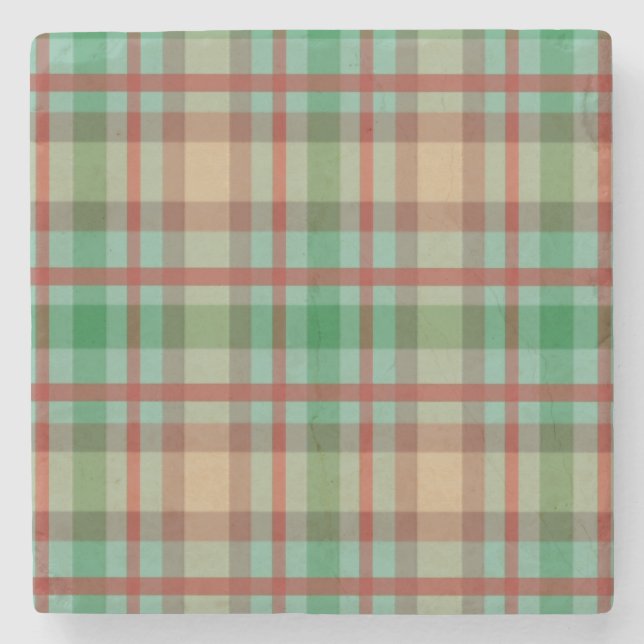 Christmas Marble Stone Coaster, Green Plaid  Stone Coaster (Front)