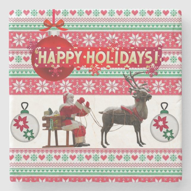 Christmas Marble Stone Coaster, Happy Holidays Coaster (Front)