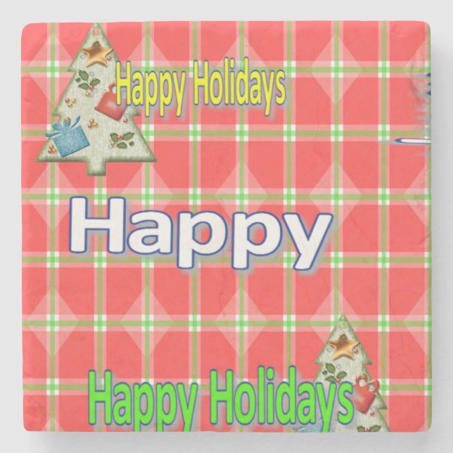 Christmas Marble Stone Coaster, Happy Holidays Stone Coaster (Front)