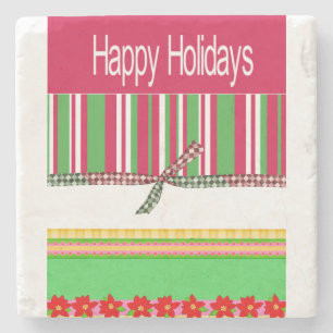 Christmas Marble Stone Coaster, Happy Holidays Stone Coaster
