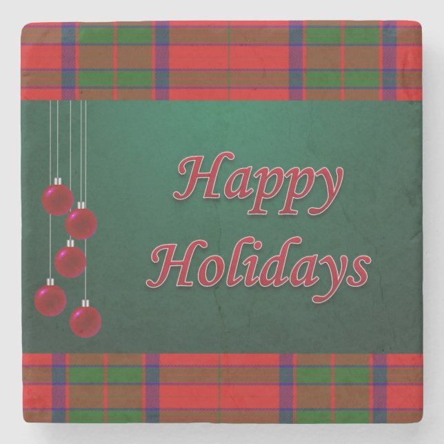 Christmas Marble Stone Coaster, Happy Holidays Stone Coaster (Front)