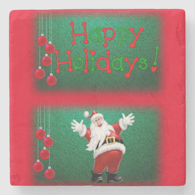 Christmas Marble Stone Coaster, Happy Holidays Stone Coaster (Front)