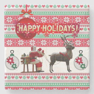 Christmas Marble Stone Coaster, Happy Holidays Stone Coaster