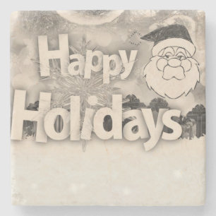 Christmas Marble Stone Coaster, Happy Holidays Stone Coaster