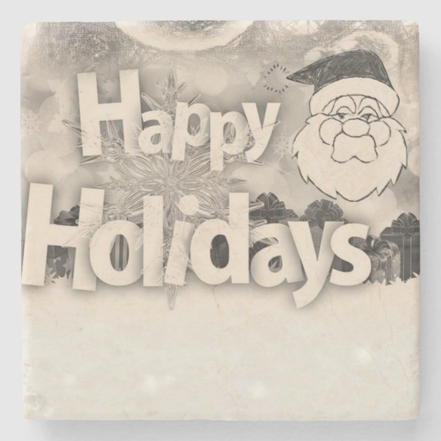 Christmas Marble Stone Coaster, Happy Holidays Stone Coaster (Front)