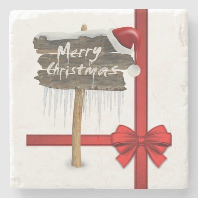 Christmas Marble Stone Coaster, Merry Christmas Coaster (Front)