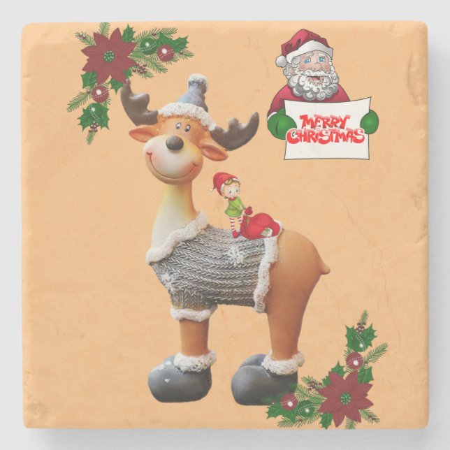 Christmas Marble Stone Coaster, Merry Christmas Coaster (Front)