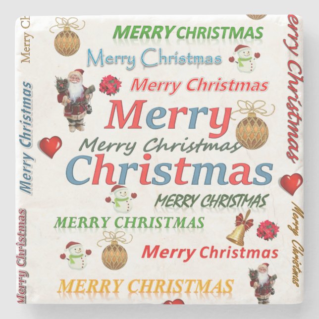 Christmas Marble Stone Coaster, Merry Christmas Coaster (Front)
