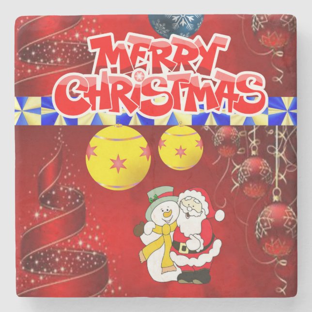 Christmas Marble Stone Coaster, Merry Christmas Stone Coaster (Front)
