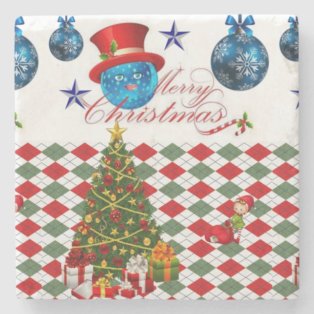 Christmas Marble Stone Coaster, Merry Christmas Stone Coaster (Front)