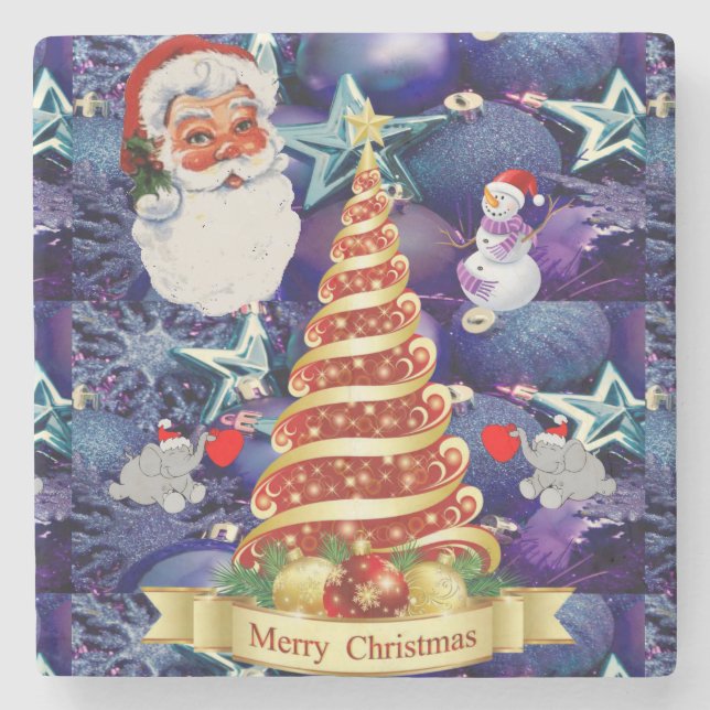 Christmas Marble Stone Coaster, Merry Christmas Stone Coaster (Front)
