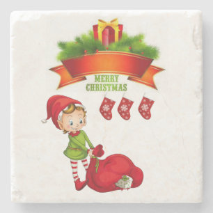 Christmas Marble Stone Coaster, Merry Christmas Stone Coaster