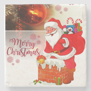 Christmas Marble Stone Coaster, Merry Christmas Stone Coaster