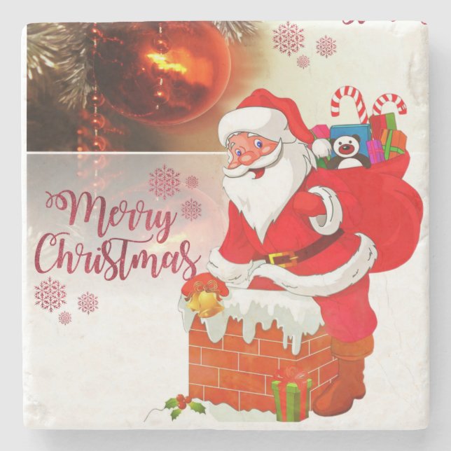 Christmas Marble Stone Coaster, Merry Christmas Stone Coaster (Front)