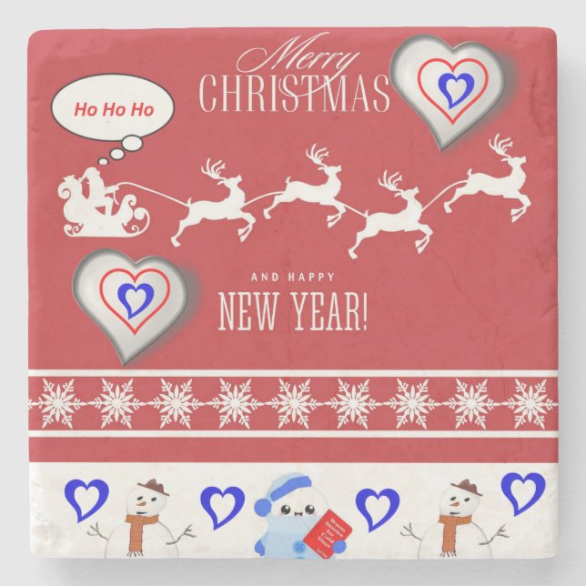 Christmas Marble Stone Coaster, Merry Christmas Stone Coaster (Front)