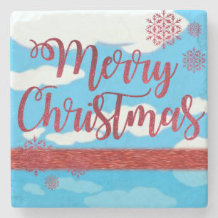 Christmas Marble Stone Coaster, Merry Christmas Stone Coaster