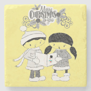 Christmas Marble Stone Coaster, Merry Christmas Stone Coaster