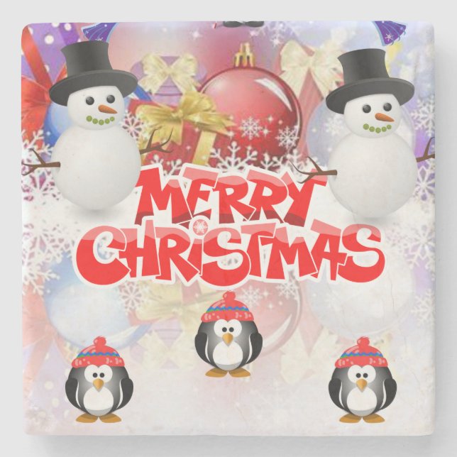 Christmas Marble Stone Coaster, Merry Christmas Stone Coaster (Front)
