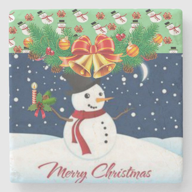 Christmas Marble Stone Coaster, Merry Christmas Stone Coaster (Front)
