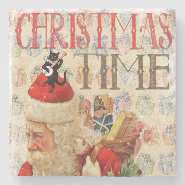 Christmas Marble Stone Coaster, Merry Christmas Stone Coaster (Front)