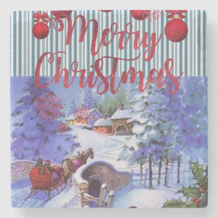 Christmas Marble Stone Coaster, Merry Christmas Stone Coaster